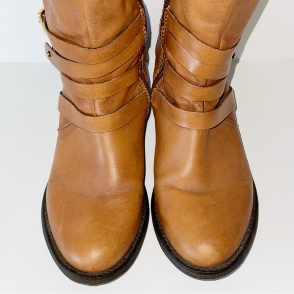 Steve Madden Albany Cognac Leather Belted Riding Boots Sz 8.5 - Picture 6 of 12